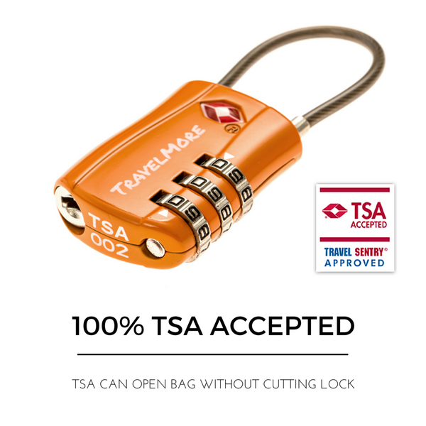 3 Pack TSA Travel Cable Luggage Lock - 3 Orange Locks