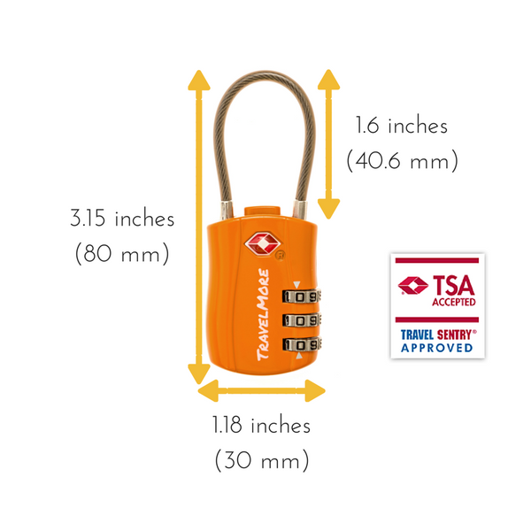 TSA Certified Cable Luggage Lock For Travel - Orange Travel Locks