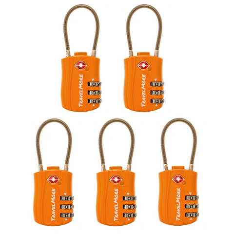 5 Pack TSA Luggage Lock - 5 Orange Travel Locks
