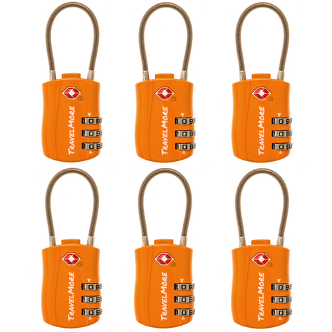 6 Pack TSA Travel Cable Luggage Lock - 6 Orange TSA Locks