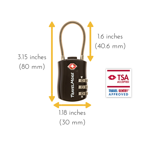 6 Pack Cable Luggage Lock - Black TSA Certified Travel Locks