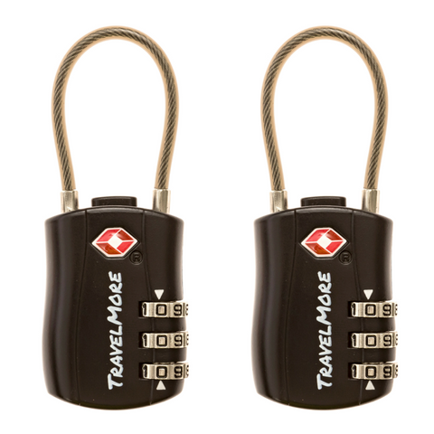 2 Pack TSA Travel Cable Luggage Lock - 2 Black Locks