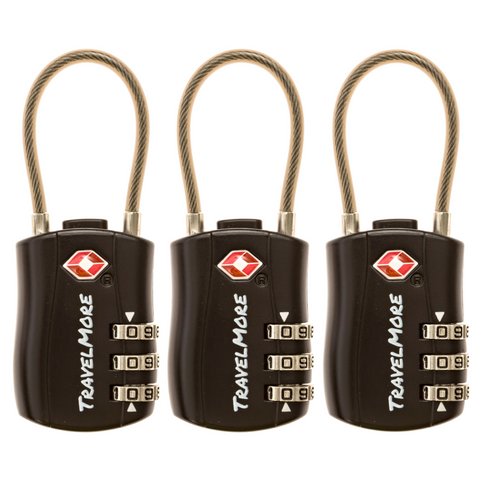3 Pack Luggage Lock - 3 Black TSA Travel Locks