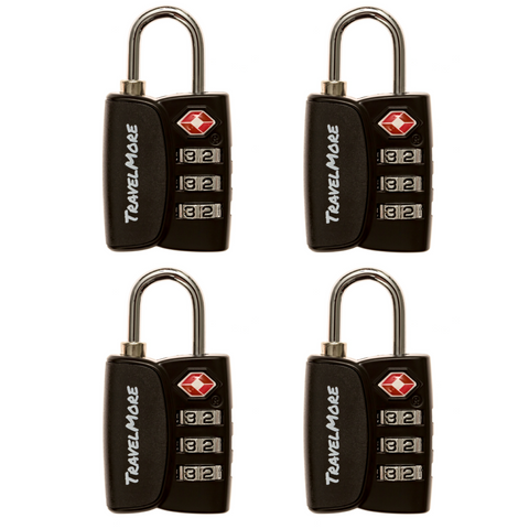 4 Pack TSA Travel Luggage Lock With Search Alert Indicator - 4 Black Locks