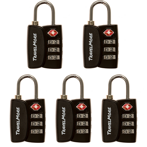 5 Pack TSA Luggage Lock With Search Alert - 5 Black Travel Locks