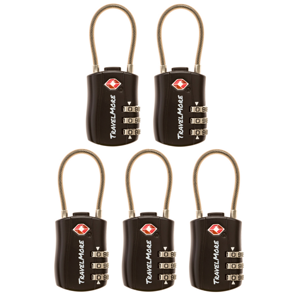 5 Pack Luggage Locks - Black TSA Travel Locks